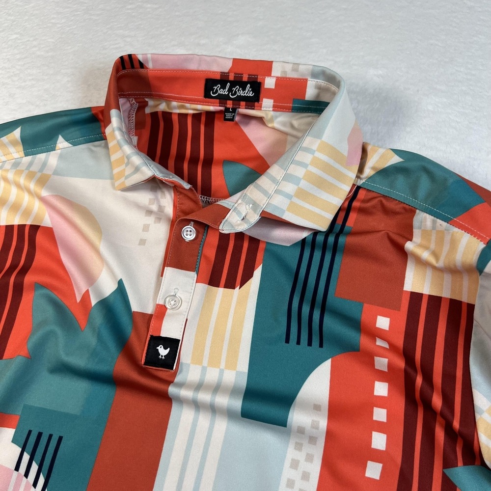 Bad Birdie Polo Shirt Mens Medium Multicolor Geometric Golf Jersey Performance